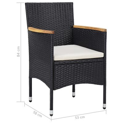 vidaXL 5 Piece Garden Dining Set Black Poly Rattan and Acacia Wood, black vidaXL 5 Piece Garden Dining Set Black Poly Rattan and Acacia Wood