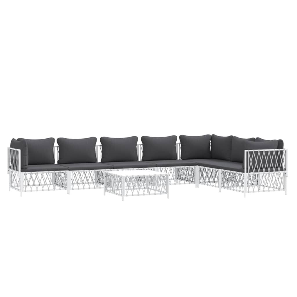 vidaXL 8 Piece Garden Lounge Set with Cushions White Steel