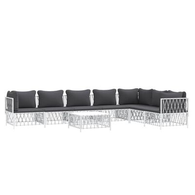 vidaXL 8 Piece Garden Lounge Set with Cushions White Steel, white vidaXL 8 Piece Garden Lounge Set with Cushions White Steel