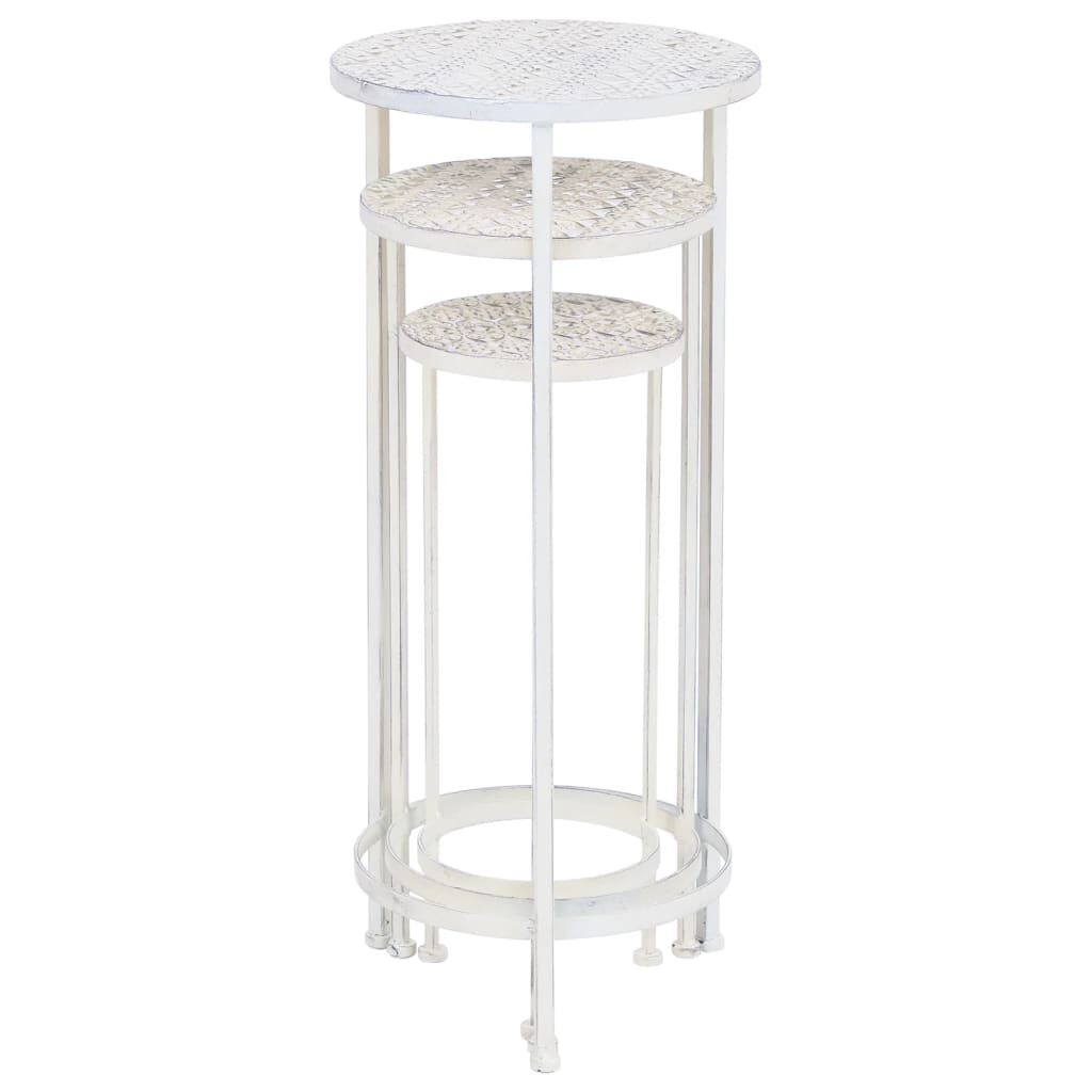 vidaXL Plant Stand Set 3 Pieces Vintage Style Metal Antique White