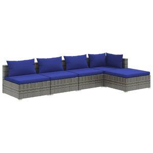 vidaXL 5 Piece Garden Lounge Set with Cushions Poly Rattan Grey