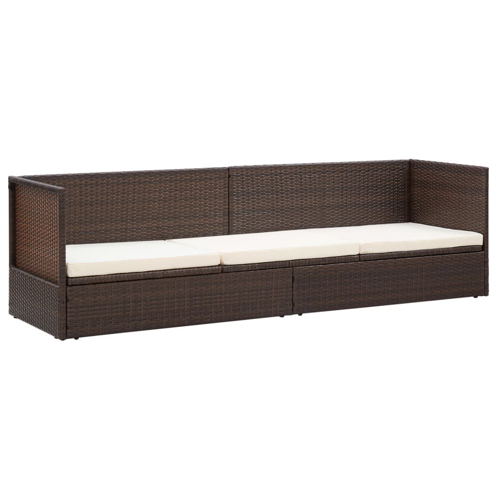 vidaXL Garden Bed with Cushion & Pillows Poly Rattan Brown