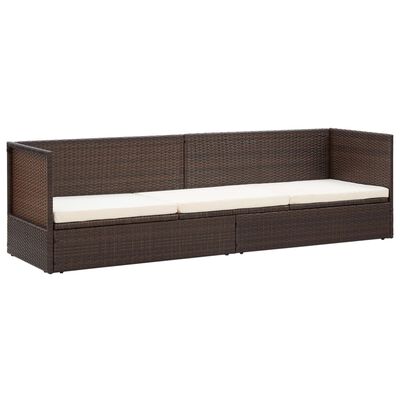 vidaXL Garden Bed with Cushion & Pillows Poly Rattan Brown, brown vidaXL Garden Bed with Cushion & Pillows Poly Rattan Brown