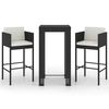 vidaXL 3 Piece Garden Bar Set with Cushions Poly Rattan Black