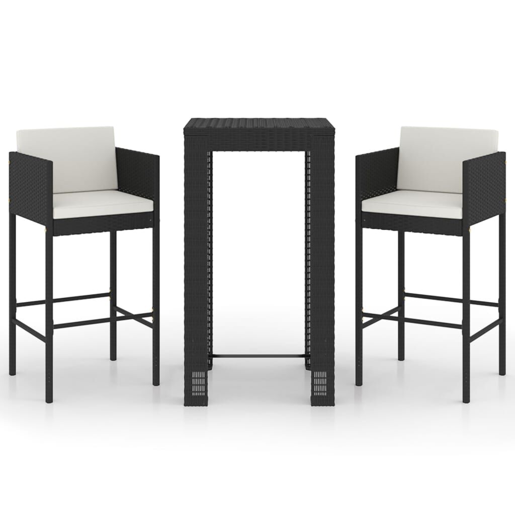 vidaXL 3 Piece Garden Bar Set with Cushions Poly Rattan Black