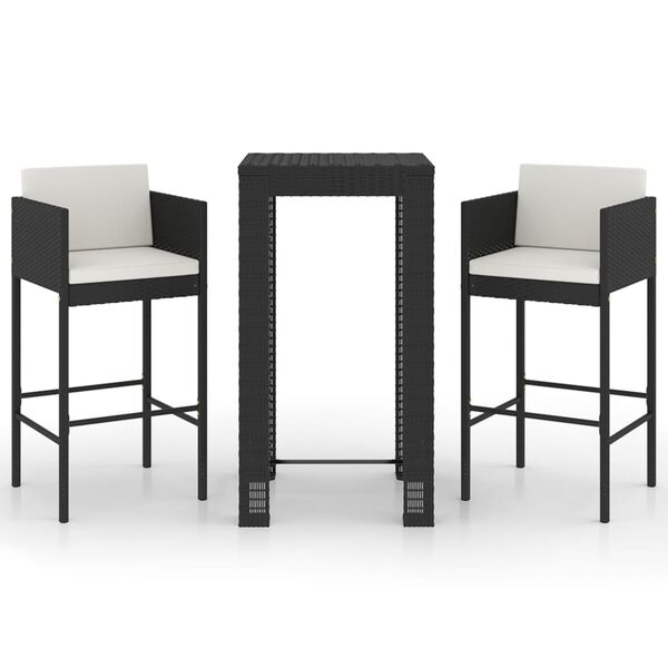 vidaXL 3 Piece Garden Bar Set with Cushions Poly Rattan Black