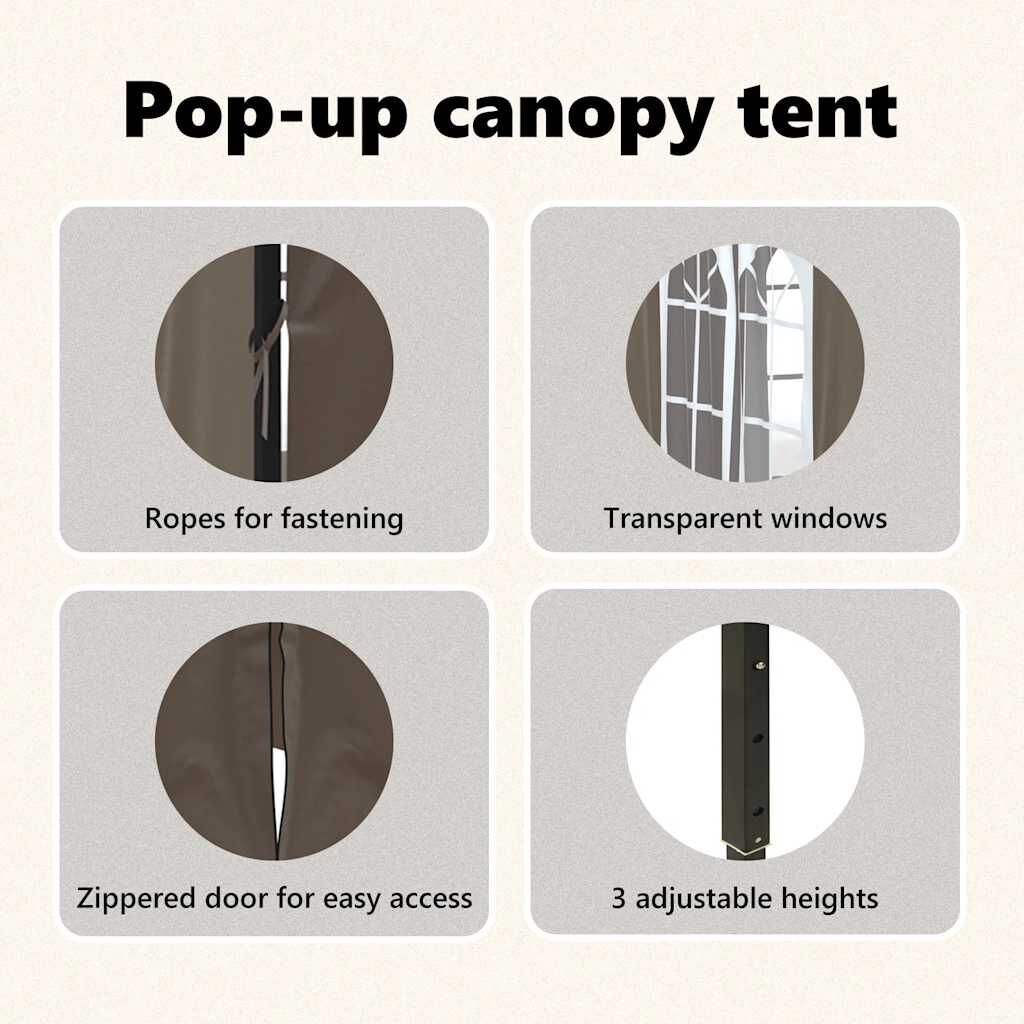 vidaXL Folding Party Tent with Sidewalls Taupe 2x2 m