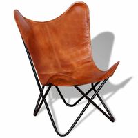 vidaXL Butterfly Chair Brown Real Leather, brown vidaXL Butterfly Chair Brown Real Leather