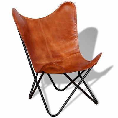 vidaXL Butterfly Chair Brown Real Leather, brown vidaXL Butterfly Chair Brown Real Leather