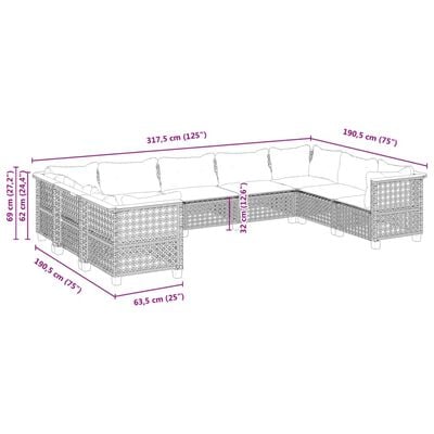 vidaXL 9 Piece Garden Sofa Set with Cushions Black Poly Rattan, black vidaXL 9 Piece Garden Sofa Set with Cushions Black Poly Rattan