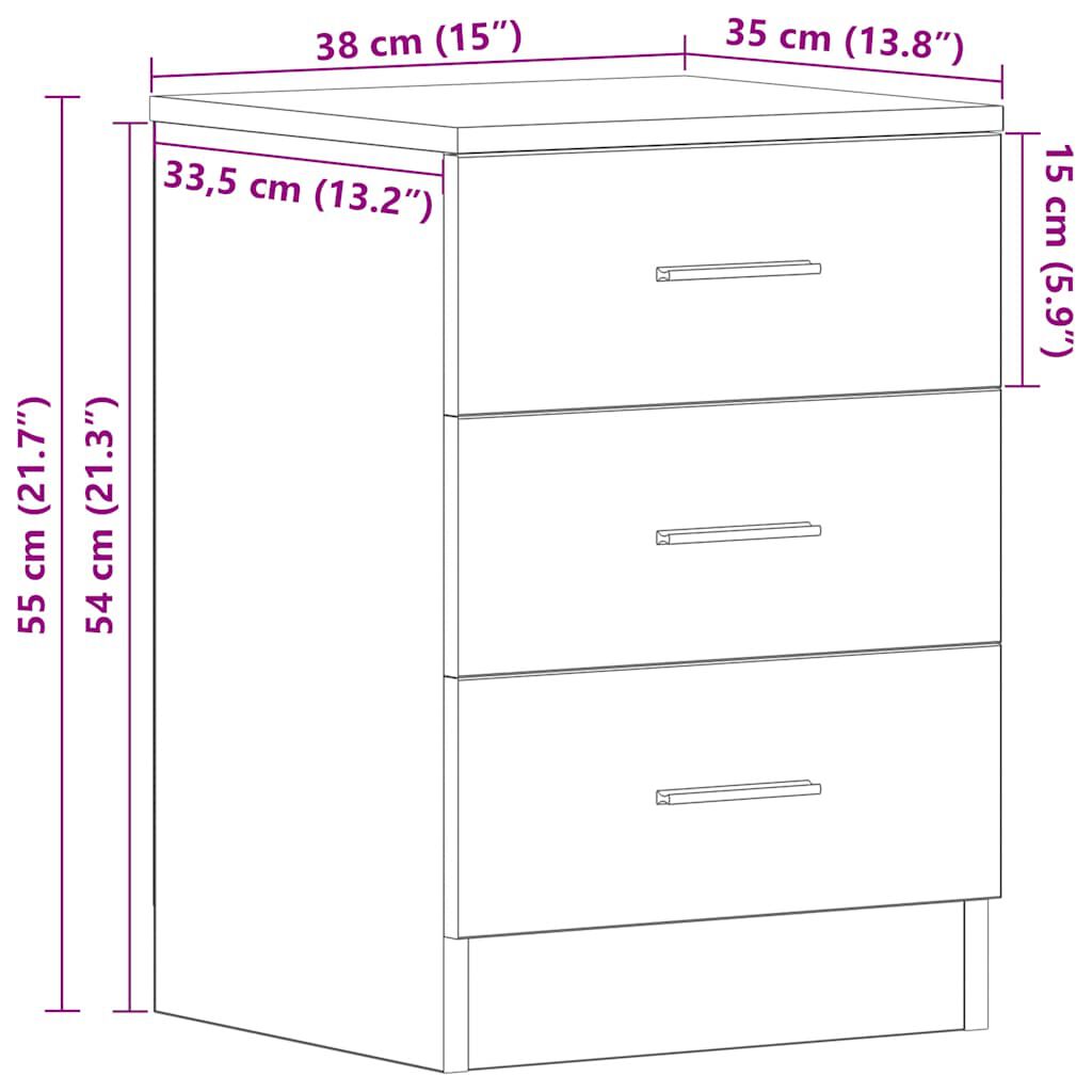 vidaXL Bedside Cabinets 2 pcs White 38x35x56 cm Engineered Wood