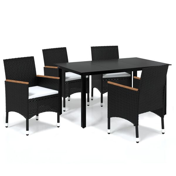 vidaXL 5 Piece Garden Dining Set with Cushions Poly Rattan Black