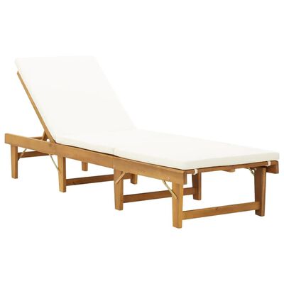 vidaXL Folding Sun Lounger with Cushion Solid Wood Acacia Cream White