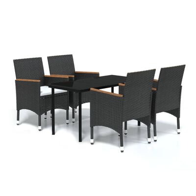 vidaXL 5 Piece Garden Dining Set with Cushions Black, black vidaXL 5 Piece Garden Dining Set with Cushions Black