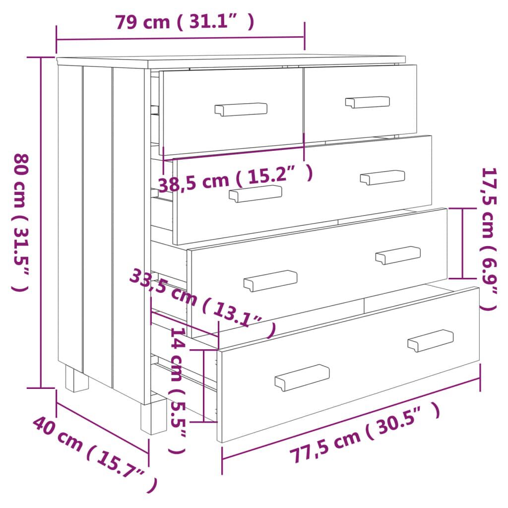 vidaXL Sideboard HAMAR Light Grey 79x40x80 cm Solid Wood Pine
