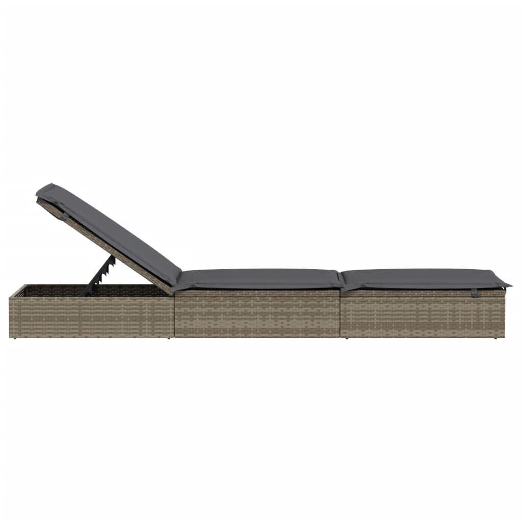 vidaXL Sunbed with Cushion Grey 201x55x62 cm Poly Rattan