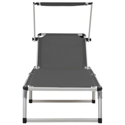 vidaXL Folding Sun Lounger with Roof Aluminium and Textilene Grey, grey vidaXL Folding Sun Lounger with Roof Aluminium and Textilene Grey