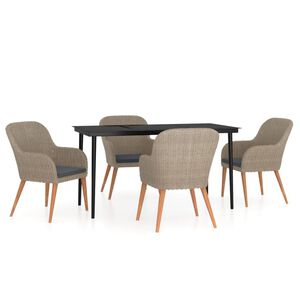 vidaXL 5 Piece Garden Dining Set with Cushions Brown
