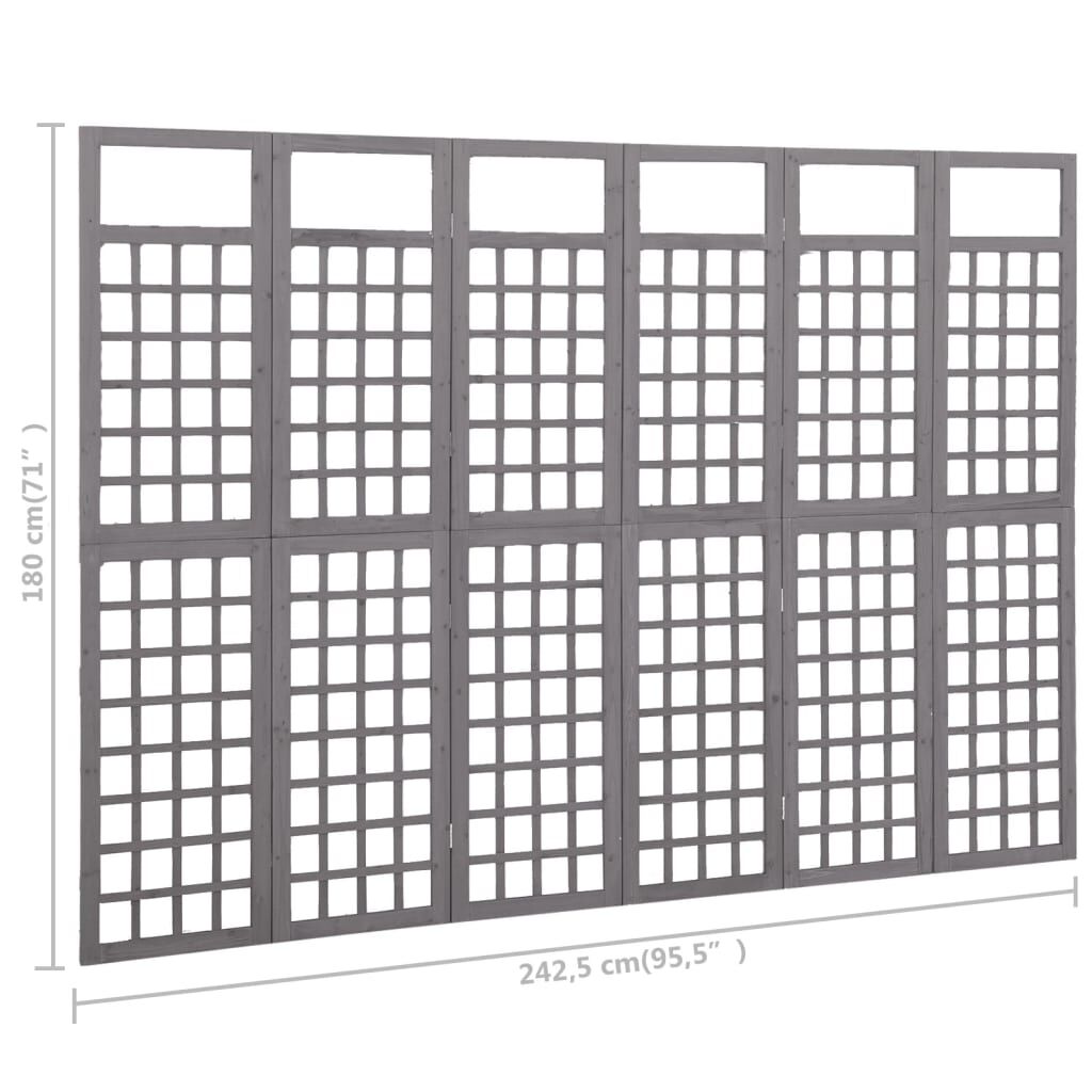 vidaXL 6-Panel Room Divider/Trellis Solid Fir Wood Grey 242.5x180 cm