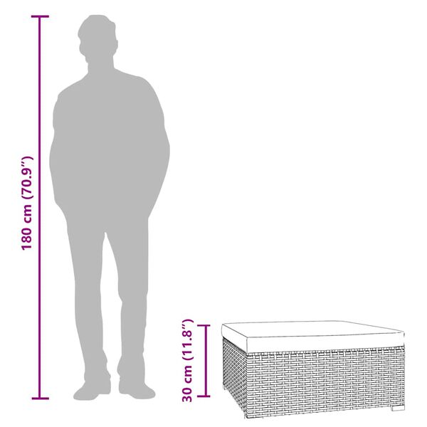 vidaXL Garden Footrest with Cushion Brown 70x70x30 cm Poly Rattan