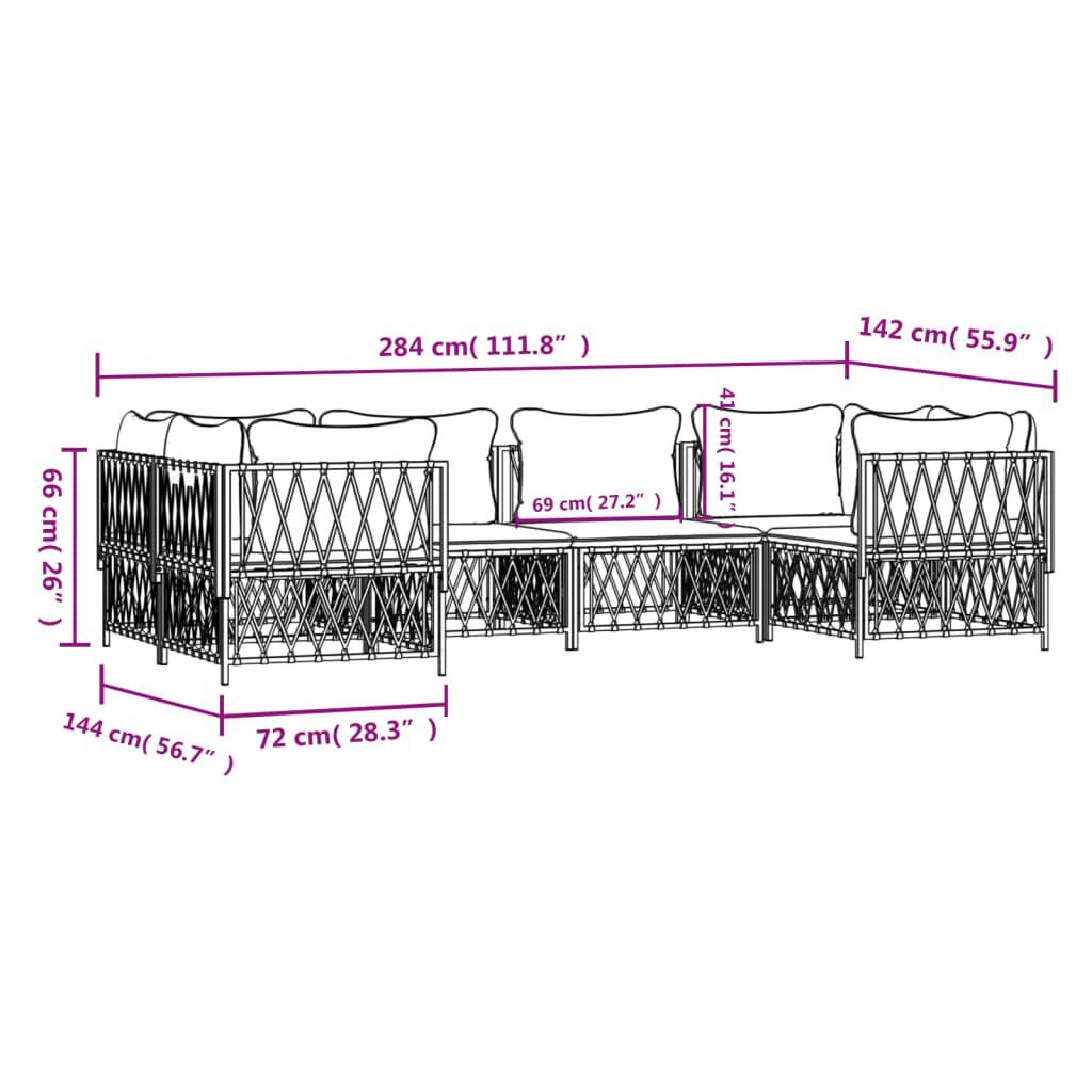 vidaXL 6 Piece Garden Lounge Set with Cushions White Steel
