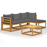vidaXL 5 Piece Garden Lounge Set with Cushions Solid Acacia Wood, dark grey vidaXL 5 Piece Garden Lounge Set with Cushions Solid Acacia Wood