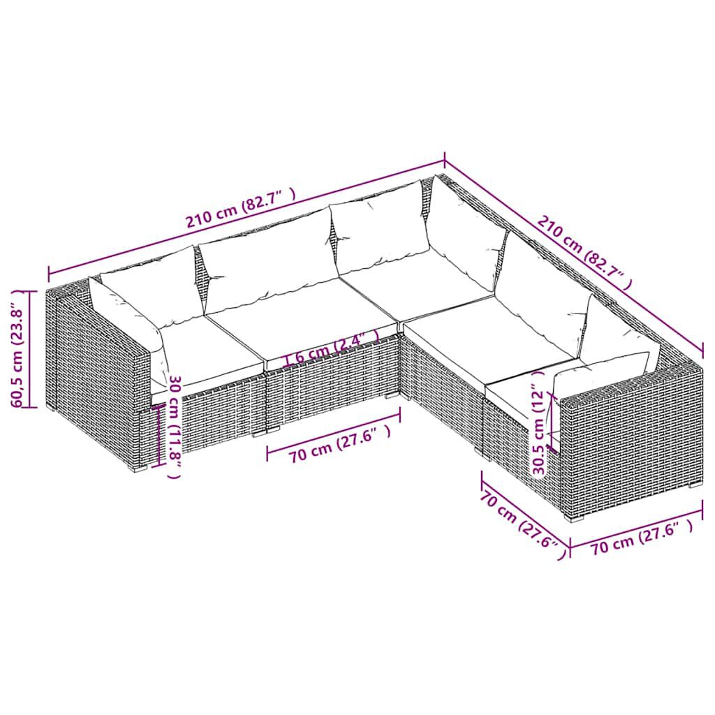 vidaXL 5 Piece Garden Lounge Set with Cushions Poly Rattan Grey