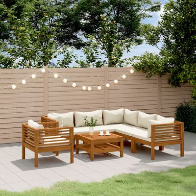 vidaXL 7 Piece Garden Lounge Set with Cream Cushion Solid Acacia Wood, cream vidaXL 7 Piece Garden Lounge Set with Cream Cushion Solid Acacia Wood