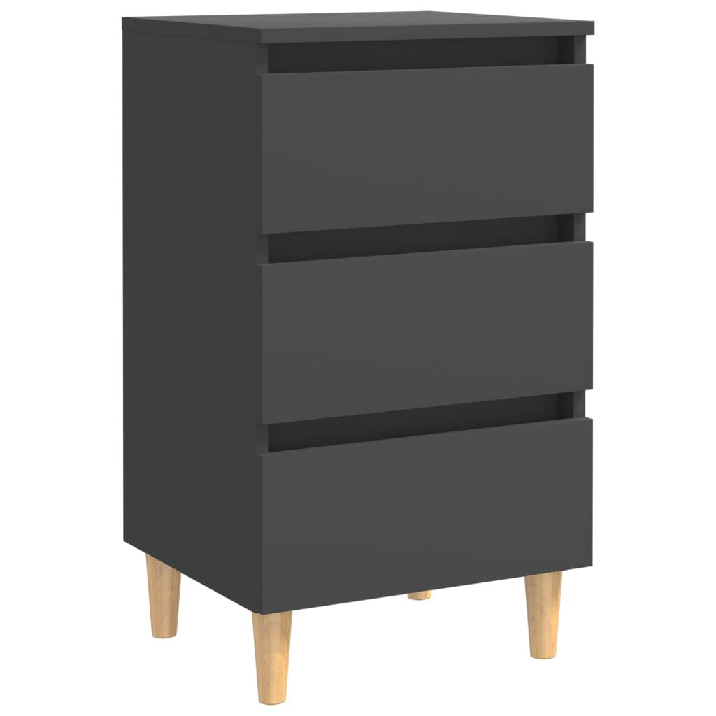 vidaXL Bed Cabinets with Solid Wood Legs 2 pcs Grey 40x35x69 cm