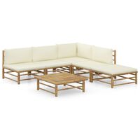 vidaXL 6 Piece Garden Lounge Set with Cream White Cushions Bamboo, cream vidaXL 6 Piece Garden Lounge Set with Cream White Cushions Bamboo