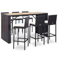 vidaXL 7 Piece Outdoor Bar Set with Cushions Poly Rattan Black, black vidaXL 7 Piece Outdoor Bar Set with Cushions Poly Rattan Black