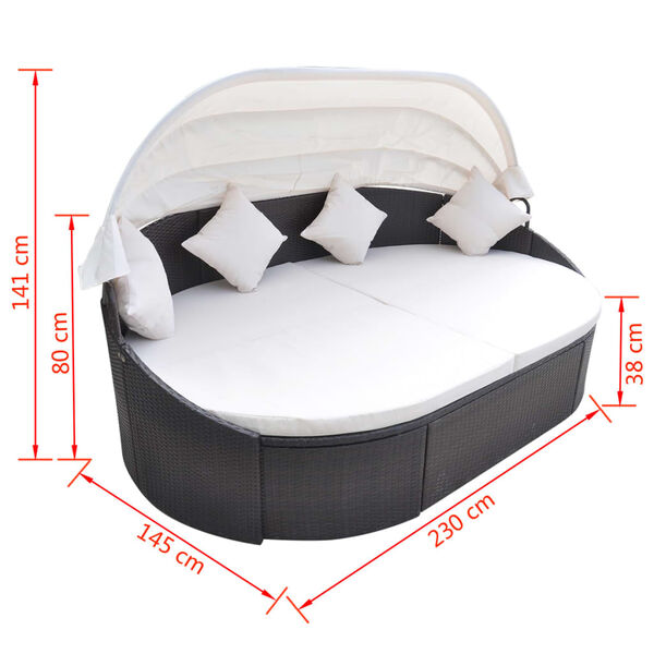 vidaXL Outdoor Lounge Bed with Canopy Poly Rattan Brown