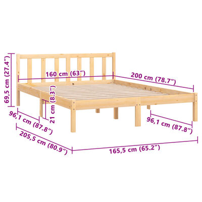 vidaXL Bed Frame without Mattress Solid Wood 160x200 cm