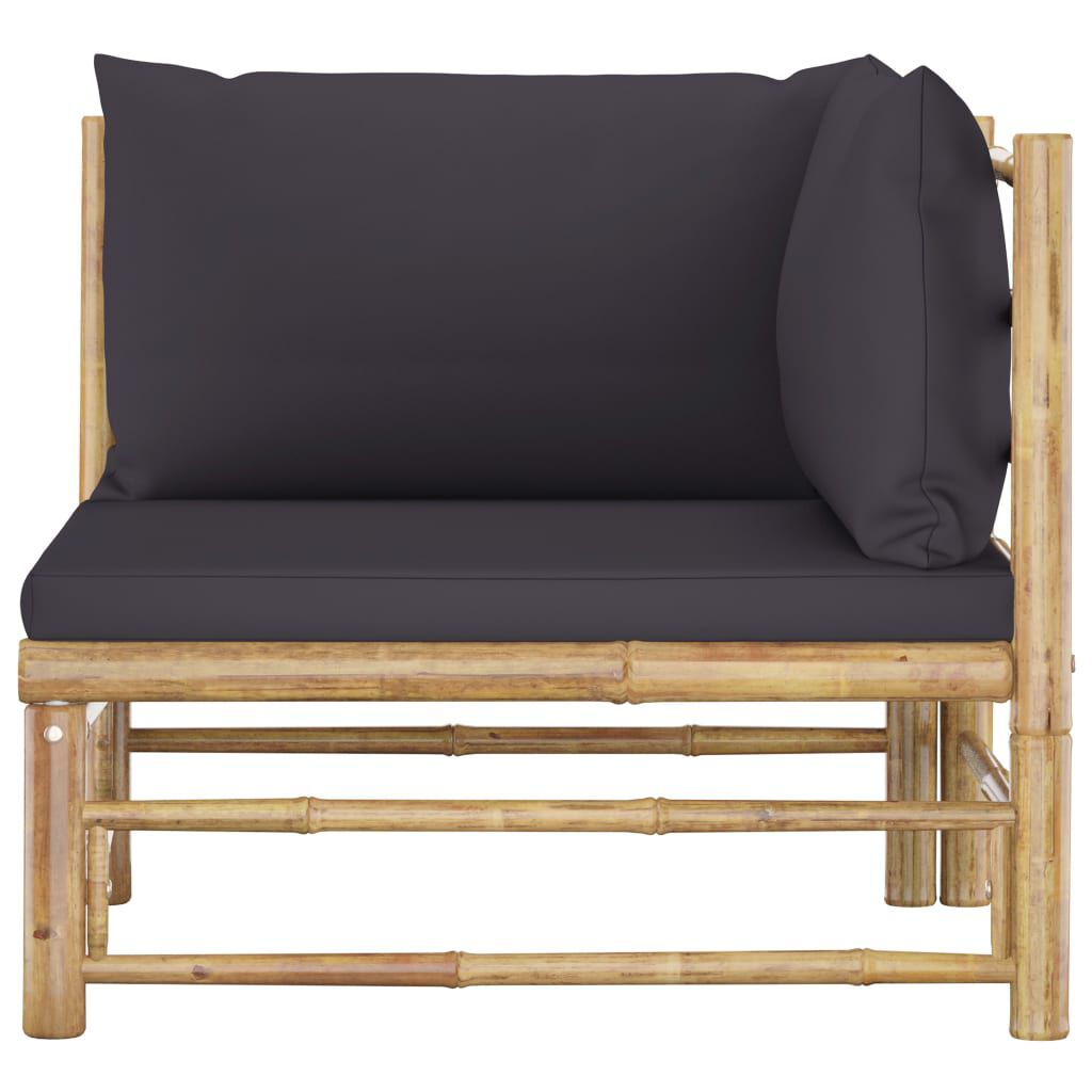 vidaXL Garden Corner Sofa with Dark Grey Cushions Bamboo