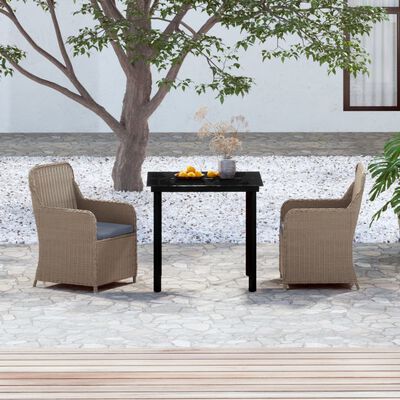vidaXL 3 Piece Garden Dining Set with Cushions Brown, brown vidaXL 3 Piece Garden Dining Set with Cushions Brown
