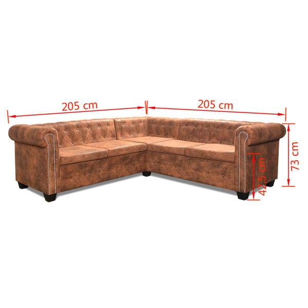 vidaXL Chesterfield Corner Sofa 5-Seater Artificial Leather Brown