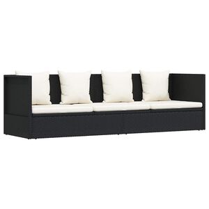 vidaXL Garden Bed with Cushion & Pillows Poly Rattan Black