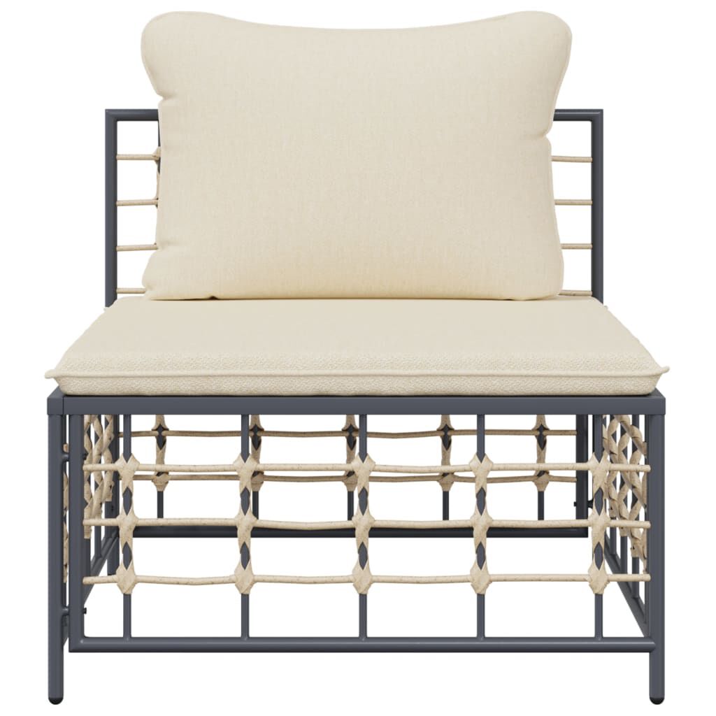 vidaXL Garden Middle Sofa with Beige Cushions Poly Rattan
