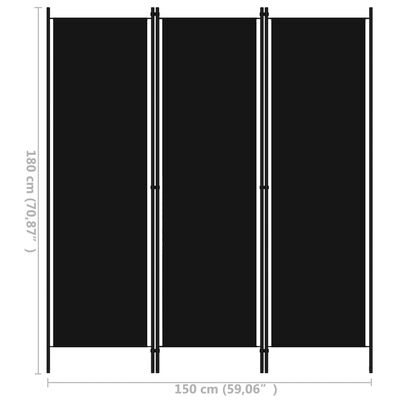 vidaXL 3-Panel Room Divider Black 150x180 cm, black vidaXL 3-Panel Room Divider Black 150x180 cm