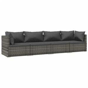 vidaXL 4 Piece Garden Lounge Set with Cushions Poly Rattan Grey
