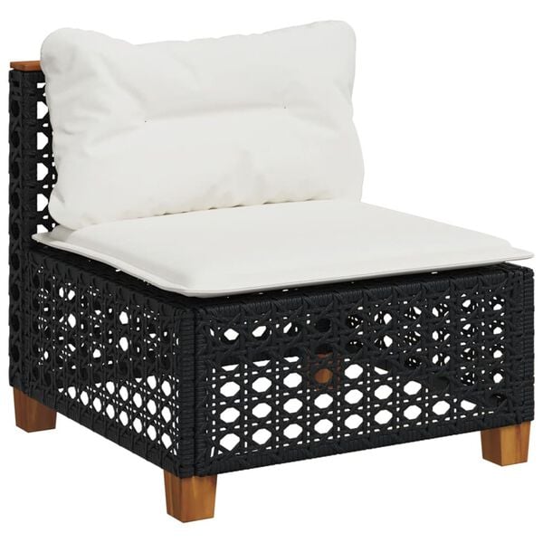 vidaXL 7 Piece Garden Sofa Set with Cushions Black Poly Rattan