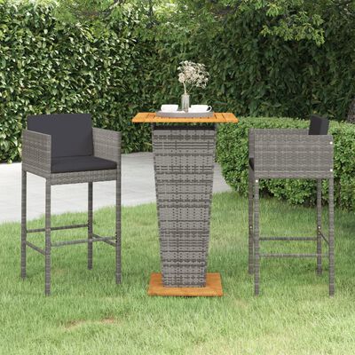 vidaXL 3 Piece Garden Bar Set with Cushions Poly Rattan Grey, grey vidaXL 3 Piece Garden Bar Set with Cushions Poly Rattan Grey