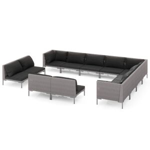 vidaXL 12 Piece Garden Lounge Set with Cushions Poly Rattan Dark Grey