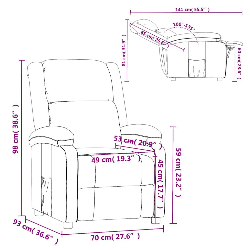 vidaXL Recliner Chair Cream Fabric