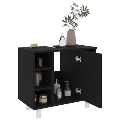 vidaXL 3 Piece Bathroom Furniture Set Black Engineered Wood, black vidaXL 3 Piece Bathroom Furniture Set Black Engineered Wood