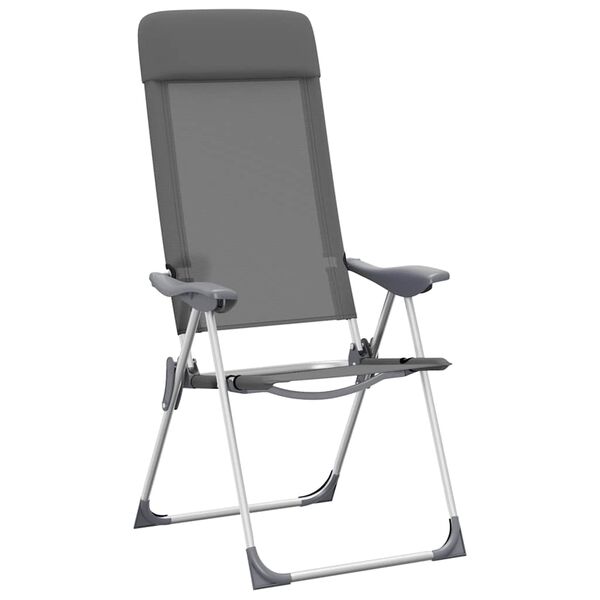 vidaXL Folding Camping Chairs 2 pcs Grey Aluminium