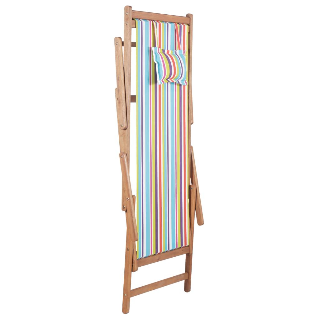 vidaXL Folding Beach Chair Fabric and Wooden Frame Multicolour