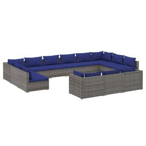 vidaXL 13 Piece Garden Lounge Set with Cushions Grey Poly Rattan