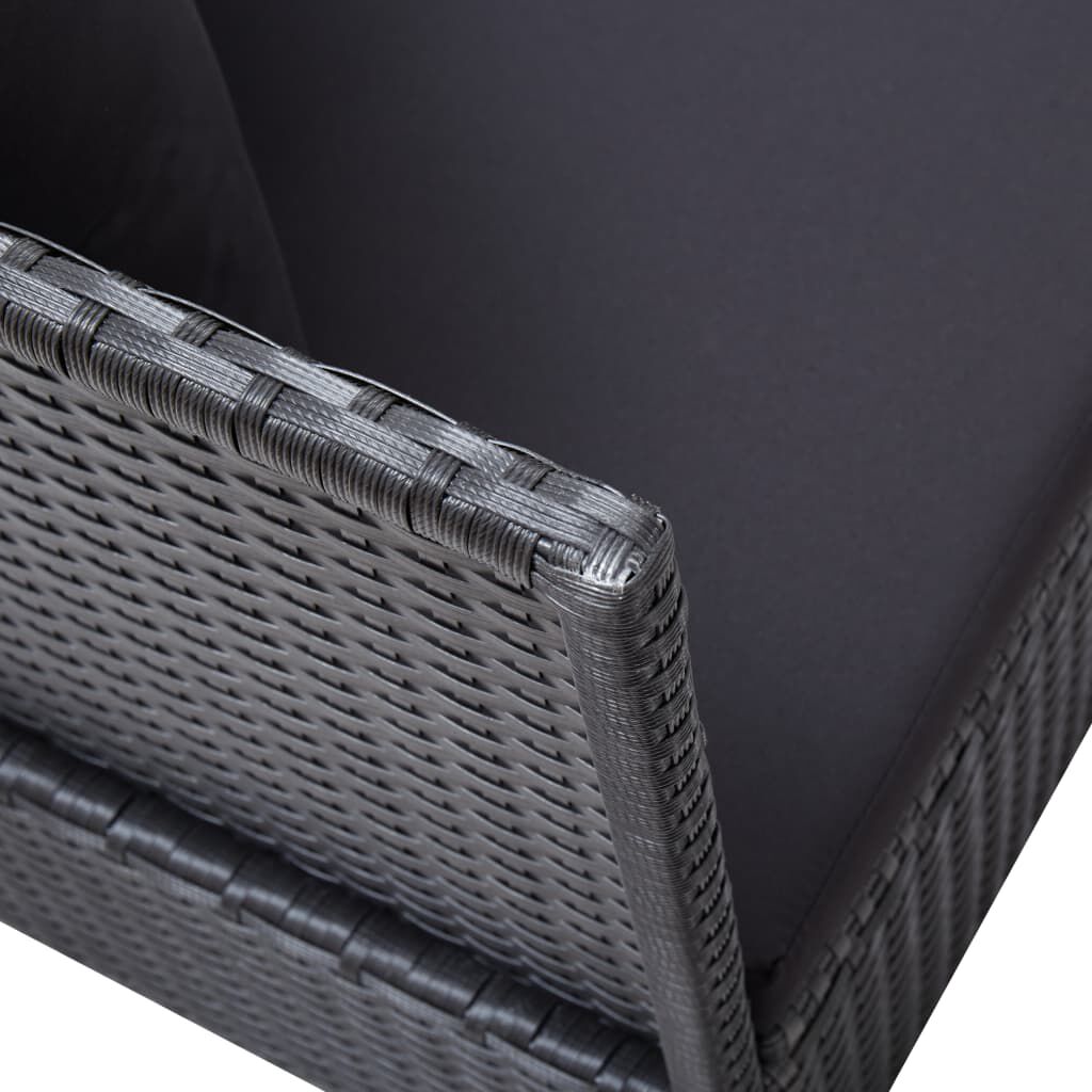 vidaXL Garden Bed with Cushion and Pillow Poly Rattan Black