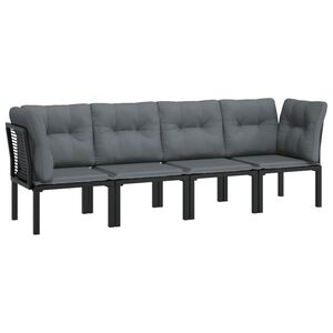 vidaXL 4 Piece Garden Lounge Set Black and Grey Poly Rattan